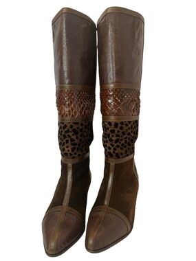 Vintage Nando Muzi Italian Boots – Exotic Leather Patchwork, Python/Lizard, 6.5